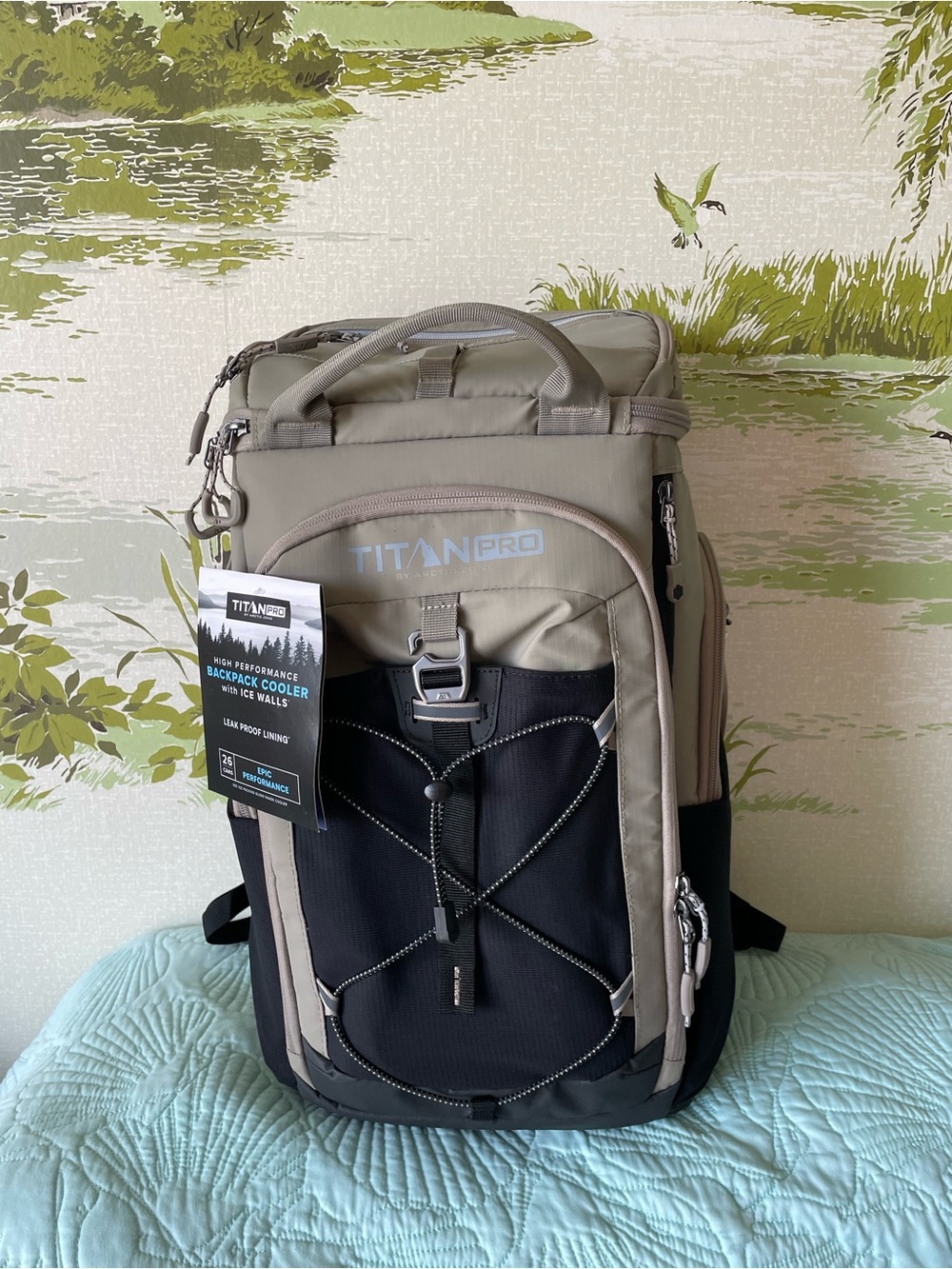 Titan two-tone tan and black insulated backpack cooler